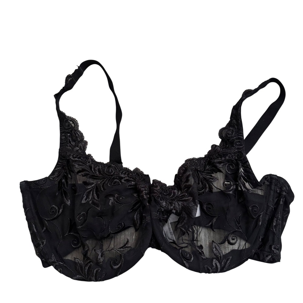 Soma Sensuous Lace Unlined Bra Womens 38DD Black Floral Embroidered Underwire